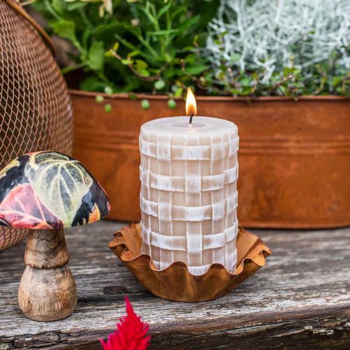 Product Brown pillar candles with rustic braided pattern, 110/65 mm, Safe Candle, set of 2
