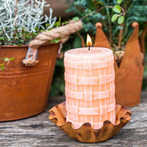 Product Rustic candles, pillar candles basket pattern, orange wax candles 110/65 2pcs