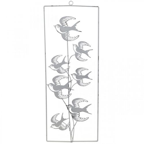 Product Swallow decoration, wall decoration made of metal, birds to hang white, silver shabby chic H47.5 cm