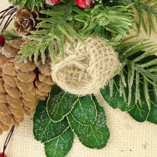 Product Rustic Christmas bells wall decoration, jute fir branches, pine cones