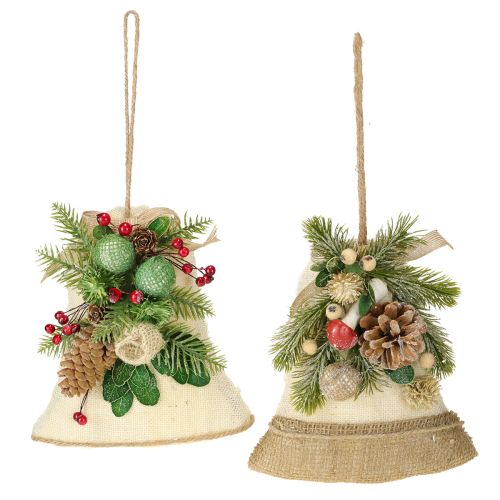 Product Rustic Christmas bells wall decoration, jute fir branches, pine cones