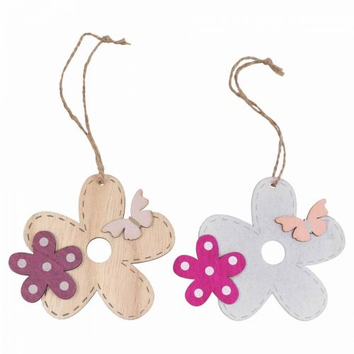 Wall decoration wooden flower butterfly white pink 10×9cm 8 pcs