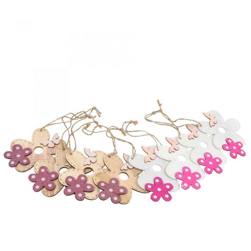 Product Wall decoration wooden flower butterfly white pink 10×9cm 8 pcs