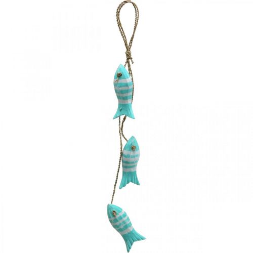 Maritime deco hanger wooden fish to hang small turquoise L31cm