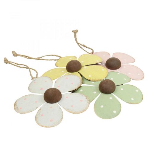 Floristik24 Wall decoration metal flower door decoration white pink green yellow 10cm 4pcs