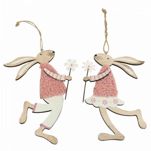 Wall decoration Easter bunny for hanging wood pink 14×19.5cm 4pcs