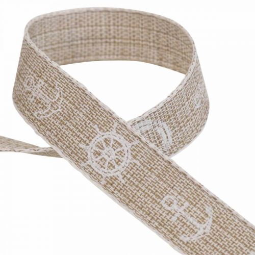 Product Woven ribbon anchor deco ribbon maritime brown, white 15mm 20m