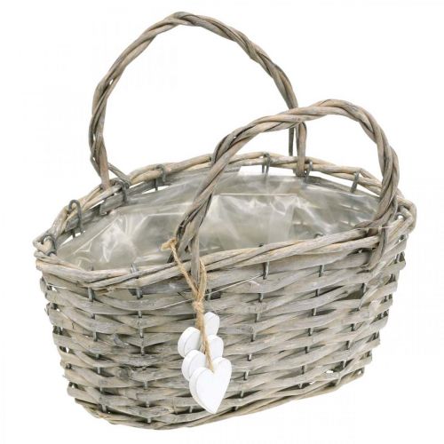 Plant basket with heart decoration, wedding decoration, basket for planting, country style H20.5 L23cm