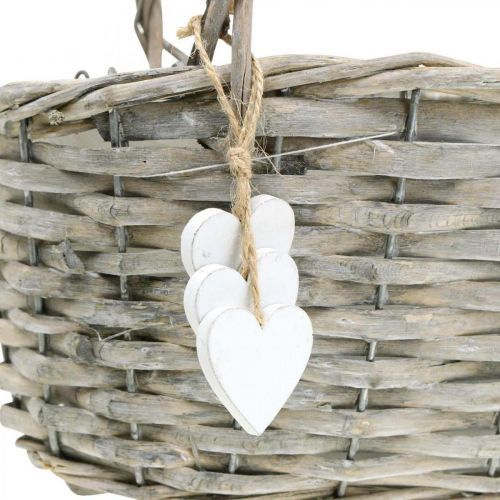 Floristik24 Plant basket with heart decoration, wedding decoration, basket for planting, country style H20.5 L23cm