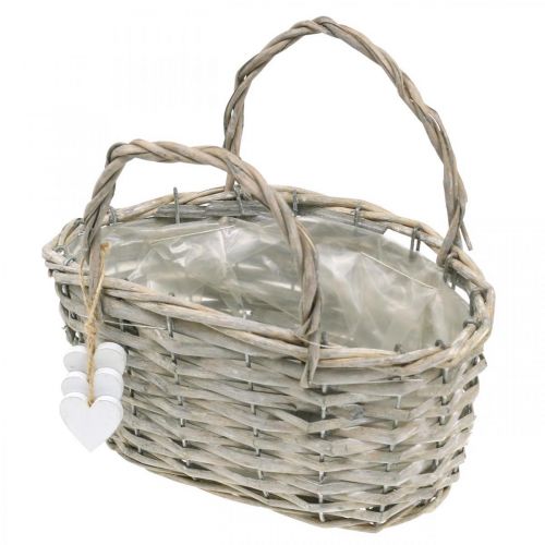 Floristik24 Plant basket with heart decoration, wedding decoration, basket for planting, country style H20.5 L23cm
