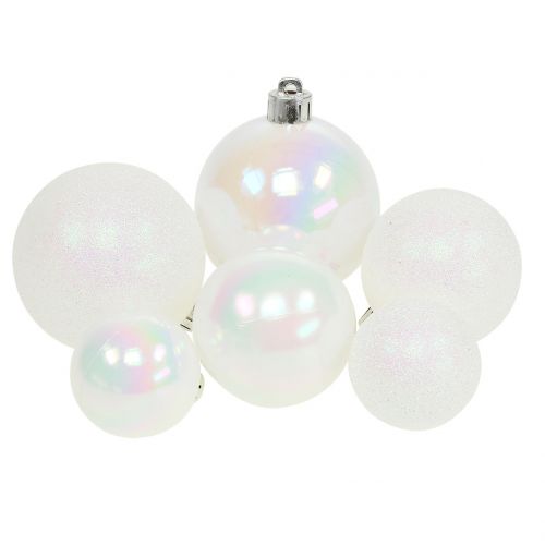 Christmas ball white iridescent Ø3.5cm - Ø5.5cm 30pcs