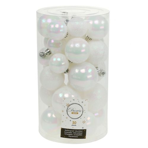 Floristik24 Christmas ball white iridescent Ø3.5cm - Ø5.5cm 30pcs
