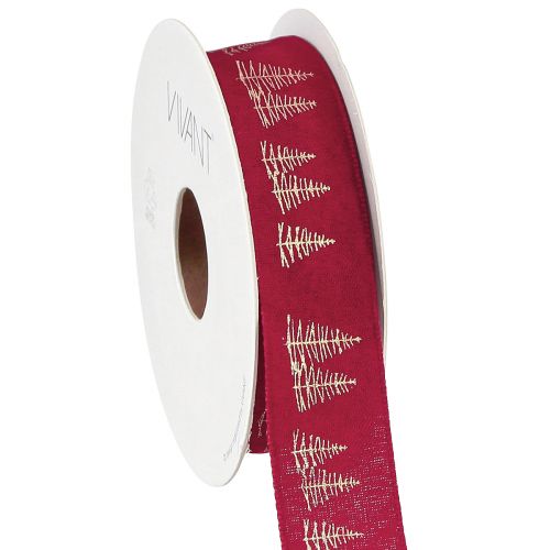 Floristik24 Christmas decorative ribbon in red with golden Christmas tree motifs Width 25mm length 15m