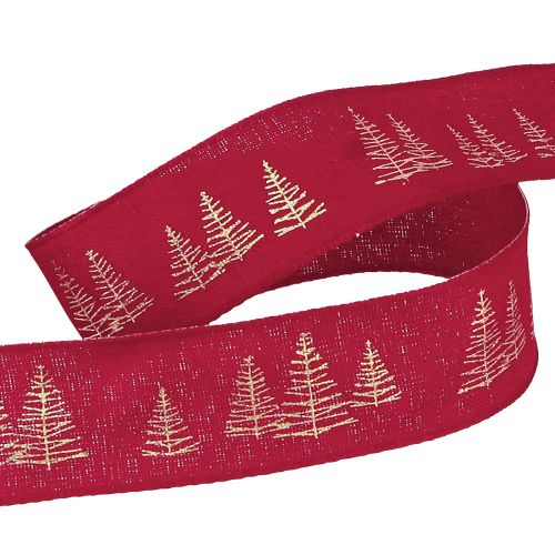 Floristik24 Christmas decorative ribbon in red with golden Christmas tree motifs Width 25mm length 15m