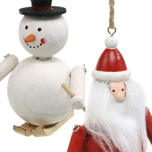Christmas tree decorations wood Santa Claus and snowman 11cm set of 2