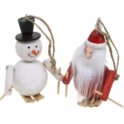 Product Christmas tree decorations wood Santa Claus and snowman 11cm set of 2