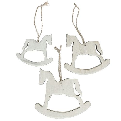 Christmas decoration rocking horse white washed 12cm 6pcs