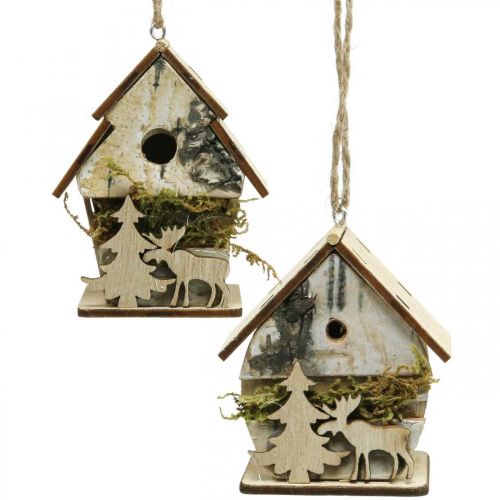 Product Christmas pendant wooden small decorative houses H6.5/7.5cm 4pcs