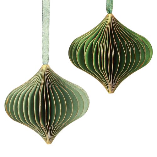 Floristik24 Vintage Christmas ornaments, green and gold paper, Ø8cm, set of 4