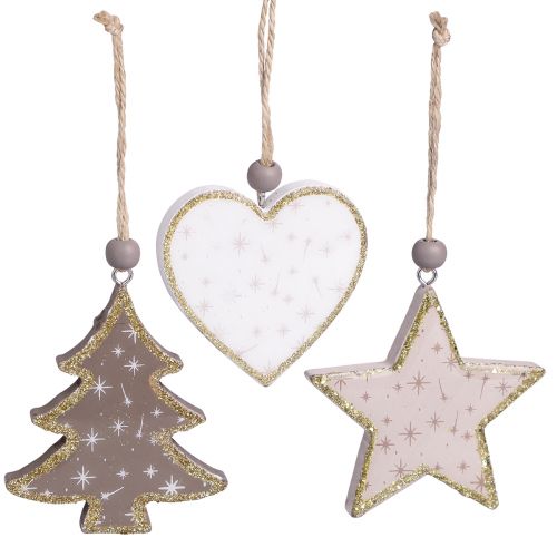 Product Christmas ornaments, stars, trees, hearts, wooden decoration, vintage Scandinavian style, 6 pieces