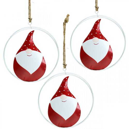 Product Christmas ornament gnome Santa Claus metal Ø16cm 3pcs