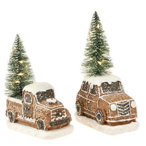 Floristik24 Christmas car with Christmas tree LED in brown white 2 pieces