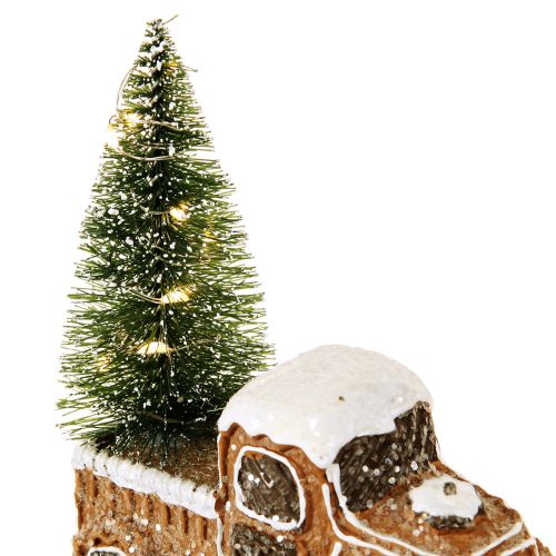 Floristik24 Christmas car with Christmas tree LED in brown white 2 pieces