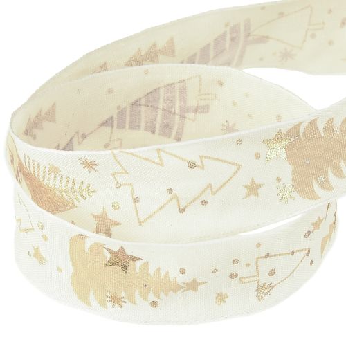 Floristik24 Christmas ribbon cream gold fir trees 25mm 15m
