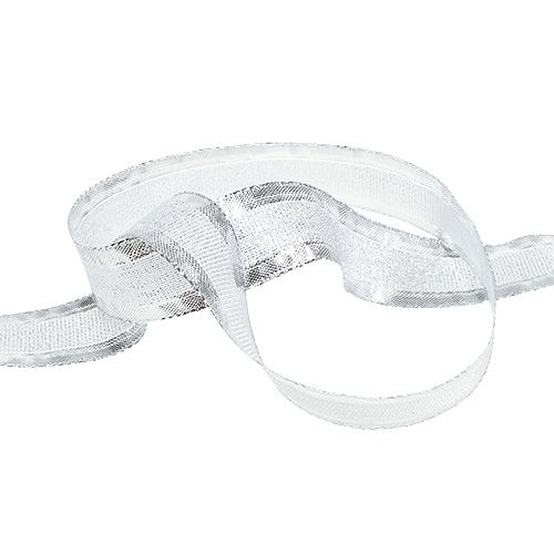 Product Christmas ribbon with wire edge silver 25mm 20m