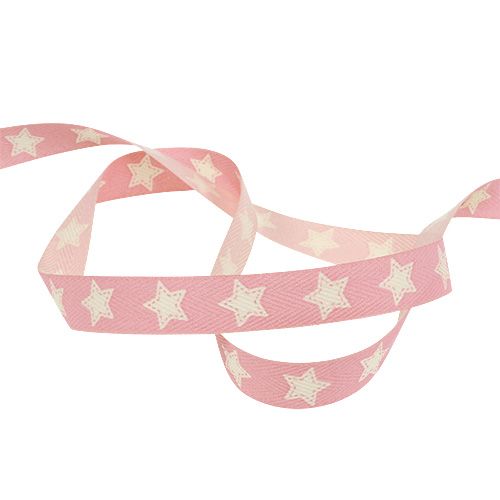 Product Christmas ribbon linen look stars pink 15mm 20m