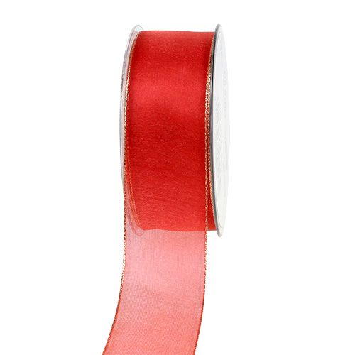 Floristik24 Christmas ribbon red with gold edge, malleable 40mm 20m