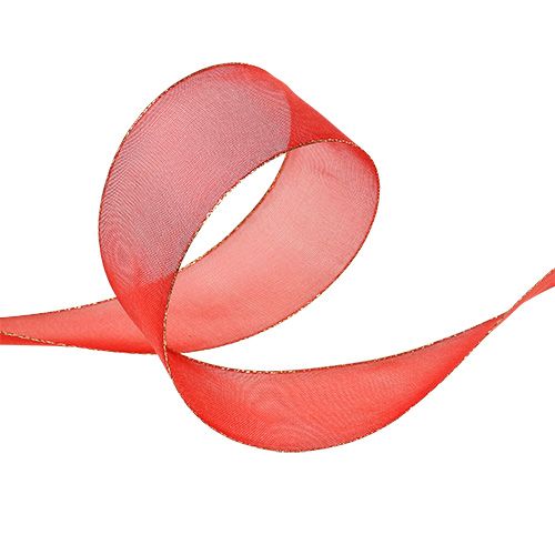 Product Christmas ribbon red with gold edge, malleable 40mm 20m