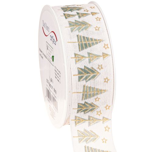 Christmas ribbon fir gift ribbon white gold 40mm 18m