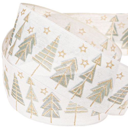 Floristik24 Christmas ribbon fir gift ribbon white gold 40mm 18m