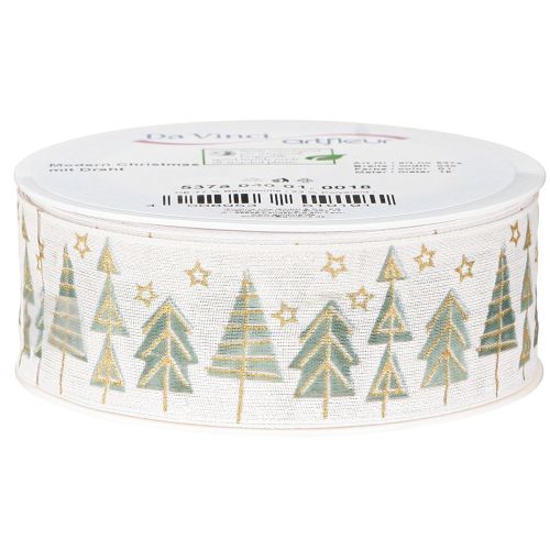 Floristik24 Christmas ribbon fir gift ribbon white gold 40mm 18m