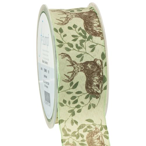 Floristik24 Christmas ribbon with deer motif ribbon light green 40mm 20m