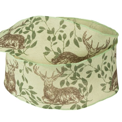 Product Christmas ribbon with deer motif ribbon light green 40mm 20m