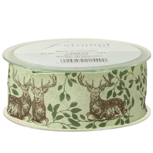 Product Christmas ribbon with deer motif ribbon light green 40mm 20m