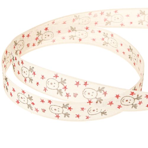 Product Christmas ribbon with reindeer white cream sturdy edge 15mm 18m