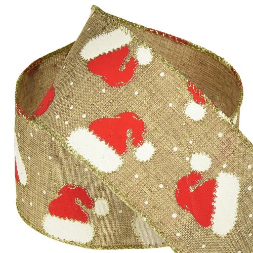 Product Christmas ribbon with Santa hats, brown, 60mm, 10m