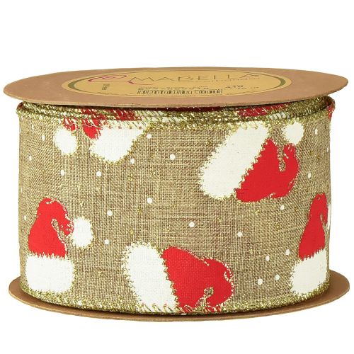 Product Christmas ribbon with Santa hats, brown, 60mm, 10m