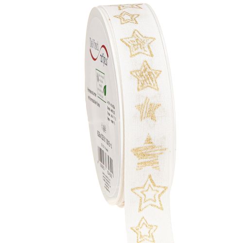 Christmas ribbon with star motif white gold 25mm 18m