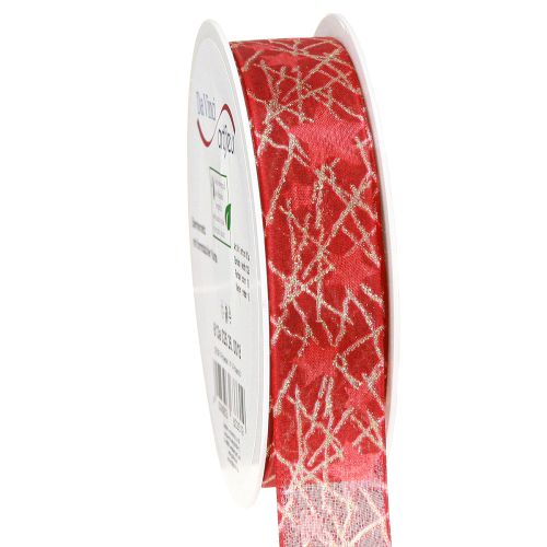 Product Christmas ribbon with stars net red and gold 25mm 18m