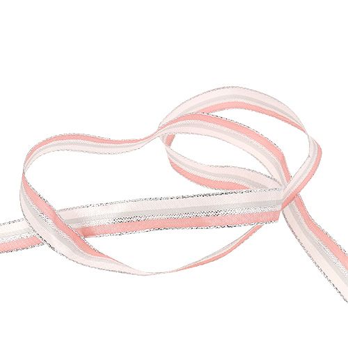 Product Christmas ribbon with stripes pink, silver 15mm 20m