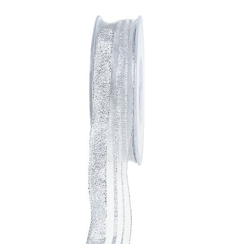 Floristik24 Christmas ribbon with stripes silver 25mm 20m