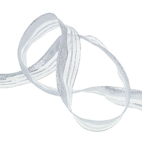 Product Christmas ribbon with stripes silver 25mm 20m