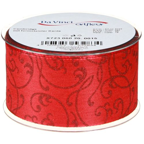 Product Christmas ribbon with floral ornaments red 60mm 15m