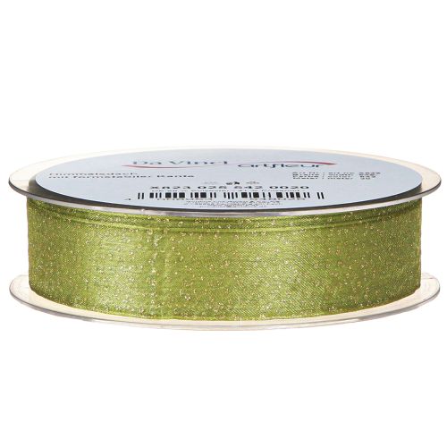 Product Christmas ribbon with golden dots, dimensionally stable, green, 25mm, 20m