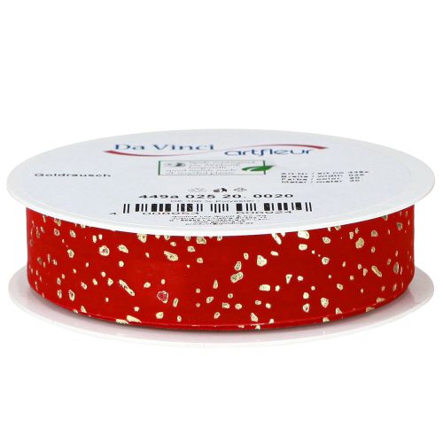 Product Christmas ribbon with golden speckles, red, 25mm, 20m