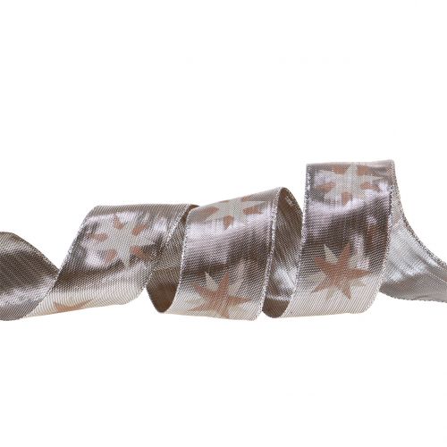 Product Christmas ribbon holographic brown, silver 40mm 20m
